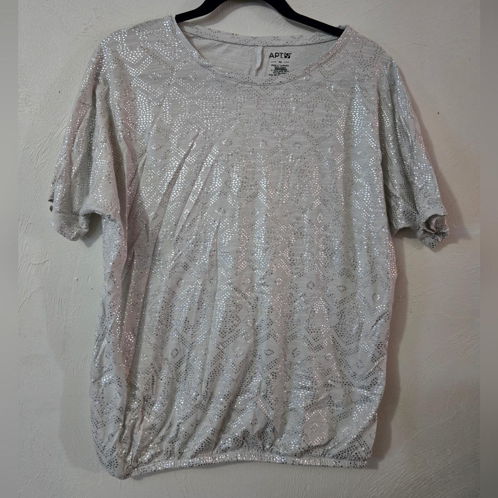 Apt. 9 Silver Sequin Short Sleeve Tee